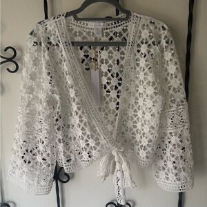 House Of Harlow 1960 Tie-Front Crochet Cardigan OS